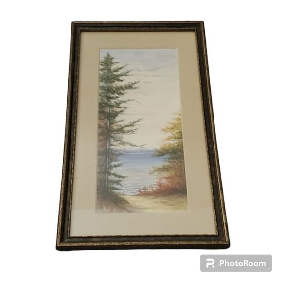 Old Vintage original signed art professionally bordered framed 7-1/4"x12-1/2" - Picture 1 of 12